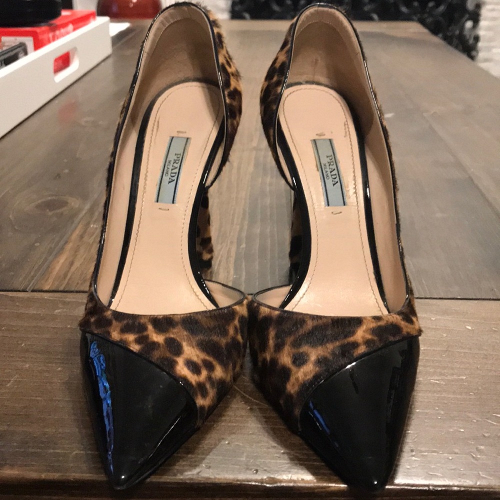 Cheetah and black Prada pointed toe heels